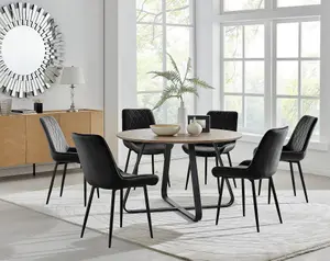 Furniturebox UK Santorini Brown Round Round Dining Table And 6 Black Pesaro Black Leg Chairs