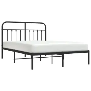 Berkfield Metal Bed Frame with Headboard Black 150x200 cm