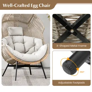 Costway Patio Ratten Lounge Basket Chair Indoor Outdoor Wicker Egg Chair w/ Cushions