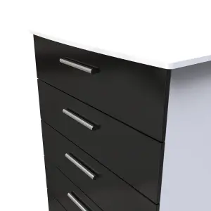 Harrow 5 Drawer Chest in Black Gloss & White (Ready Assembled)