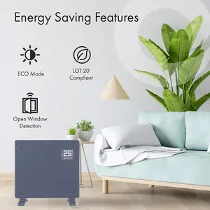 WiFi Smart Electric Glass Panel Heater 1000W Wall Mounted Or Free Standing Grey