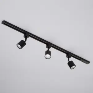 Litecraft Soho Black 3 Head 1m Straight Kitchen Ceiling Light with LED Bulbs