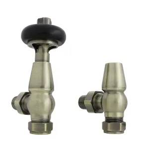 Right Radiators Traditional Antique Design TRV Thermostatic Brass Angled Radiator Valves Pair Polished Antique Brass