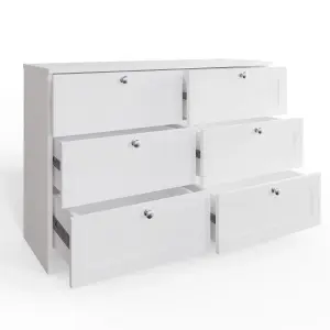 6 Drawer Chest Of Drawers Deep Design Modern Panelled Fronts Matt White