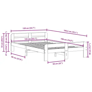 Berkfield Bed Frame without Mattress White 135x190 cm Double Solid Wood Pine