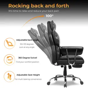 Ergonomic Leather Office Chair with Footrest-Black