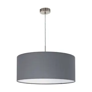 Pendant Ceiling Light Colour Satin Nickel Steel Shade Grey Fabric Bulb E27 1x60W