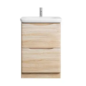 Eden 600mm Floorstanding Vanity Unit in Light Oak & Round Resin Basin