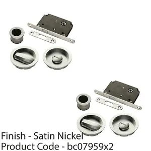 2 PACK - Complete Locking Sliding Pocket Door Pack Set- Satin Nickel - Thumbturn Bathroom