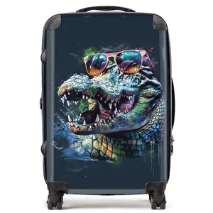 Crocodile In Glasses Splashart Suitcase - Medium