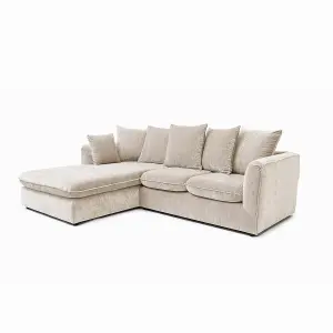 Lucas Water Repellent Velvet Chenille Left Facing Corner Sofa in Cream