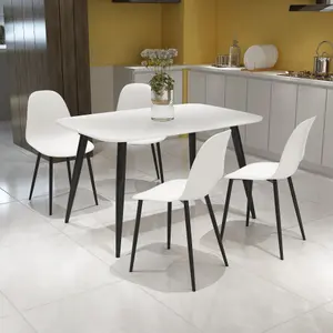 Core Products Aspen White 120cm Rectangular Dining Table with 4 White Plastic Curve Design Chairs