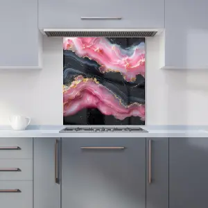 Pink And Black Marble Effect Premium Glass Kitchen Splashback W700mm x H750mm