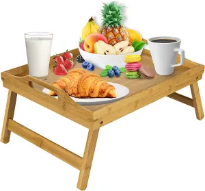 Bamboo Bed Tray Table With Handles & Foldable Legs, Multipurpose Lap Tray, Natural