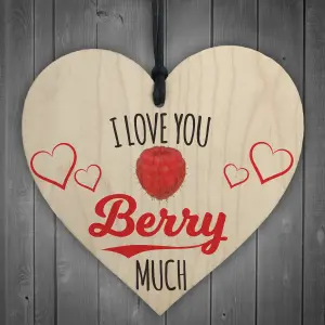 Red Ocean Love You Berry Much Wooden Hanging Heart Plaque