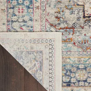 Ivory Blue Rug, Stain-Resistant Bordered Floral Rug, Traditional Luxurious Rug for Bedroom, & Dining Room-71cm X 230cm (Runner)