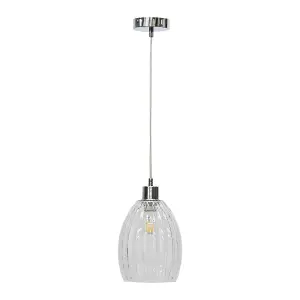 First Choice Lighting Birch Clear Fluted Glass with Chrome Pendant Fitting