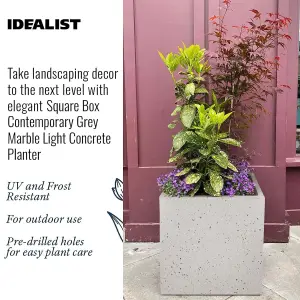 IDEALIST™ 40cm Square Planter, Flower Box Garden Planter, Grey Marble Effect Outdoor Plant Pot H40 L40 W40 cm, 65L