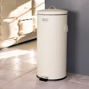 Bentley Home 30L Retro Steel Waste Rubbish Kitchen Pedal Bin Cream