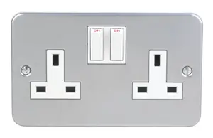 LAP 13A Grey 2 gang Switched Metal-clad switched socket with White inserts