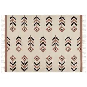 Cotton Kilim Area Rug 200 x 300 cm Beige and Black NIAVAN