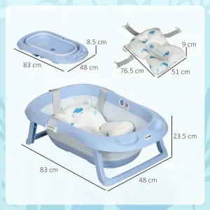 ZONEKIZ Foldable Baby Bathtub w/ Non-Slip Support Legs, Cushion Pad - Blue