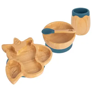 Tiny Dining 4pc Unicorn Bamboo Suction Baby Feeding Set - Navy Blue