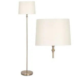 First Choice Lighting Antique Brass Floor Lamp with Cream Shade