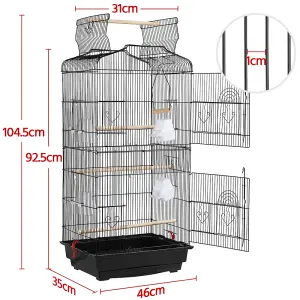 Yaheetech Black Open Top Metal Birdcage Parrot Cage with Slide-out Tray and Four Feeders