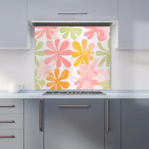 Yellow And Pink Flowers Premium Glass Kitchen Splashback W900mm x H750mm