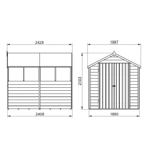 Forest Garden 8x6 ft Apex Wooden 2 door Shed with floor & 4 windows (Base included) - Assembly service included