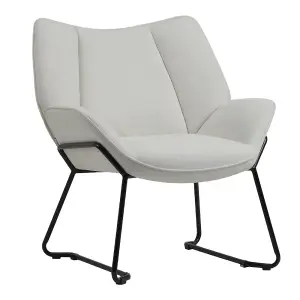 Linen Armchair with Metal Legs and Backrest for Bedroom Office Beige