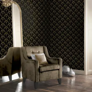 Arthouse Palm Palace Black & Gold Wallpaper