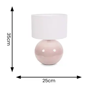 ValueLights Bosco Stone Natural Ceramic Table Lamp with White Drum Shade - LED Bulb Included