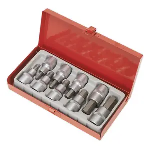 Sealey Hex Socket Bit Set Chrome Vanadium Steel 9 Pieces 1/2" Square Drive AK620