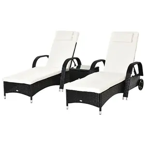 Black Rattan Sun Lounger Set with Wheeling Recliners