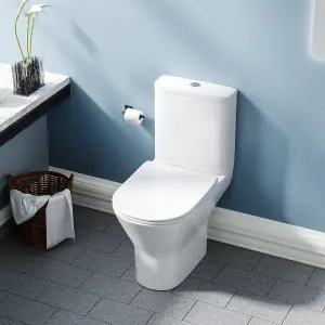 Nes Home Theo Contemporary Round Rimless Close Coupled Toilet With Soft Close Seat