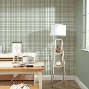 Traditional Check Wallpaper In Sage Green