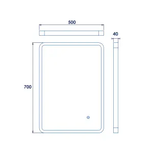 Croydex Flexi-fix Henderson Matt Black Rectangular Wall-mounted Bathroom & WC Illuminated mirror (H)70cm (W)50cm