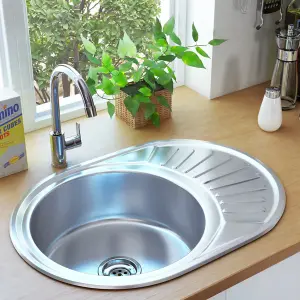 Berkfield Kitchen Sink with Strainer and Trap Oval Stainless Steel