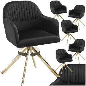 Armchair Lona - 360 swivel, high backrest, plush upholstery, slim steel legs - black/gold