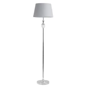 First Choice Lighting Polished Chrome with Moulded Glass Detail Floor Lamp with Grey Shade