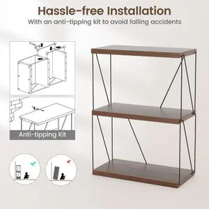 Costway 3-Tier Freestanding Bookshelf 82 cm Display Rack Industrial Storage Shelving Unit