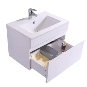 Rinse Bathrooms 600mm Bathroom Wall Hung Vanity Unit Basin Cabinet Drawer Storage Gloss White