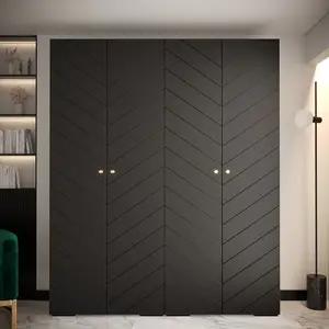 Manhattan IV Modern Spacious Black Hinged Door Wardrobe W2000mm H2370mm D470mm - 4 Doors, 20 Shelves