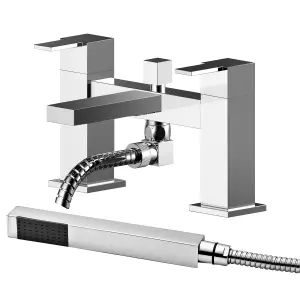 Square Deck Mount Bath Shower Mixer Tap with Shower Kit - Chrome