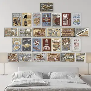 Walplus Vintage Bistro Retro Metal Signs Wall Mural Stickers Set - 27 pcs