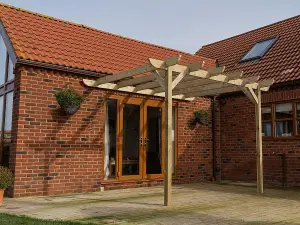 Lean to wooden garden pergola kit - Corbel design wall mounted gazebo, 2.4m x 2.4m (Natural finish)