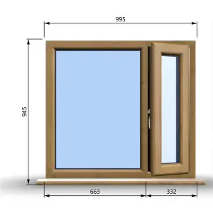 995mm (W) x 945mm (H) Wooden Stormproof Window - 1/3 Right Opening Window - Toughened Safety Glass