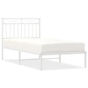 Berkfield Metal Bed Frame with Headboard White 90x190 cm